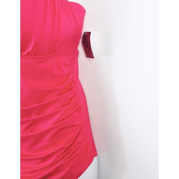Catherines Size 20W One Piece Swimsuit Hot Pink Ruched Padded Slimming NEW *READ - Picture 4 of 11